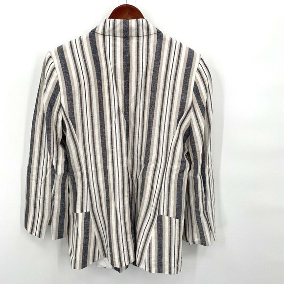 Ann Taylor Striped Linen Long Blazer Jacket 12 - Picture 4 of 7